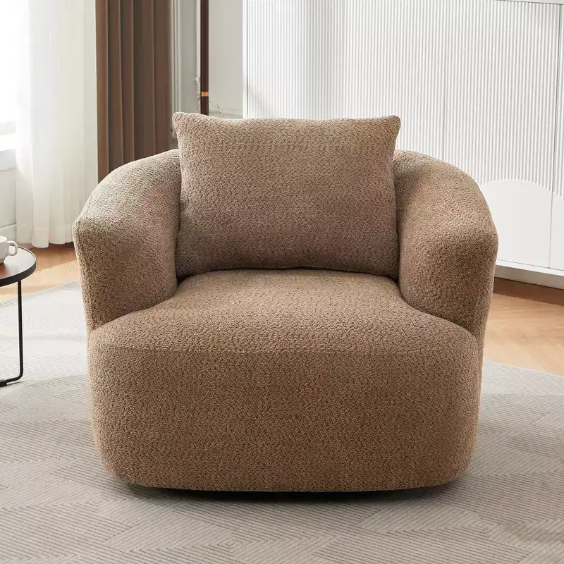 TUYOHW 38.2 Swivel Barrel Chair,Upholstered Accent Sofa Chair with Pocket Springs,Deep Seat,Throw Pillow,Lounge Chair for Living Room,Bedroom