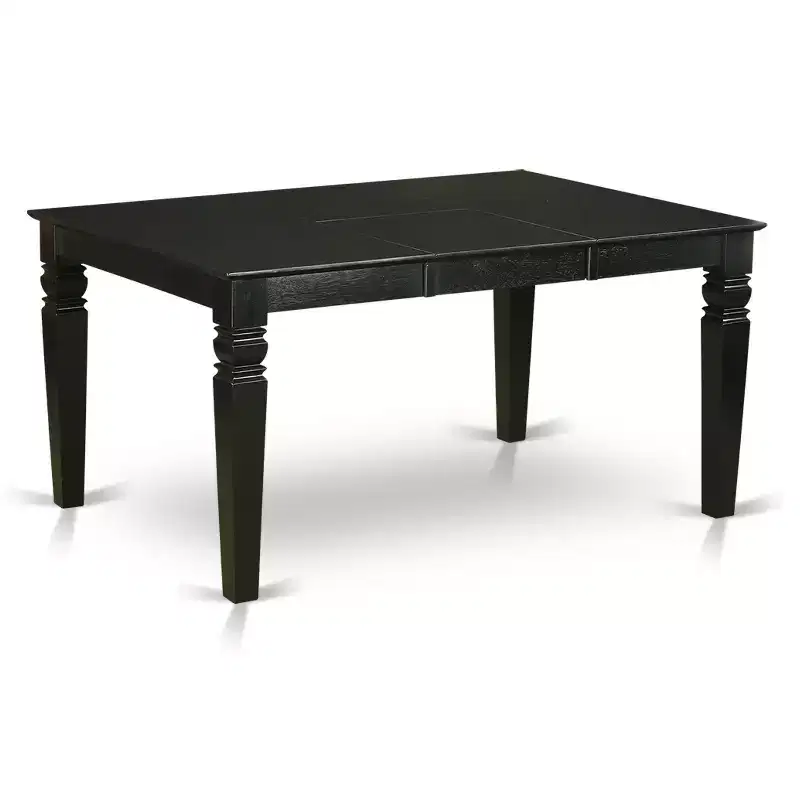 HomeStock 7 Piece Dinette Set Rectangle Table with Butterfly Leaf and 6 Mineral Blue Linen Fabric Chairs Black