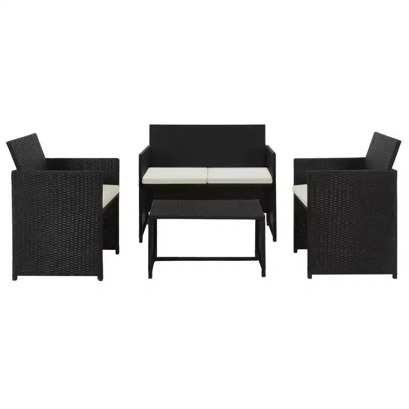 vidaXL Sofa Set PE rattan, powder-coated steel, polyester Medium