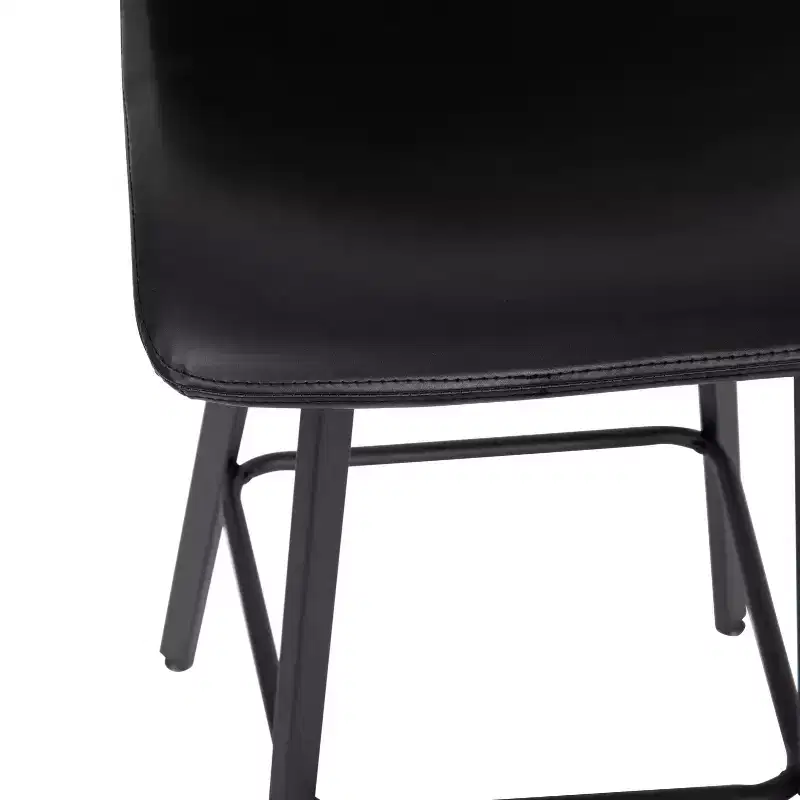 Merrick Lane Set of 2 Modern Upholstered Stools with Contoured, Low Back Bucket Seats and Iron Frames
