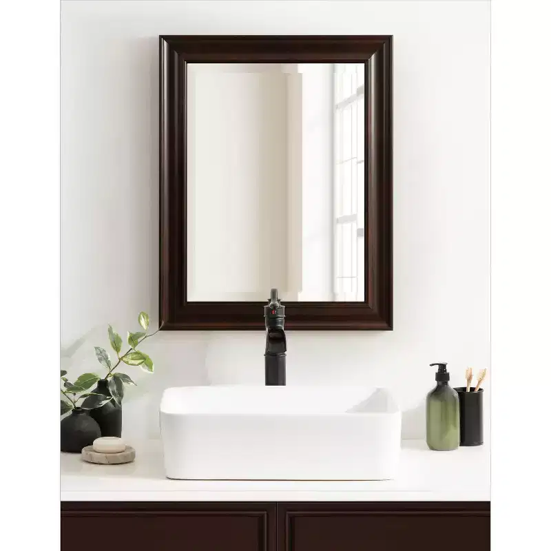 Rectangle Bathroom Wall Mirror – Espresso Stepped Frame, 23.25