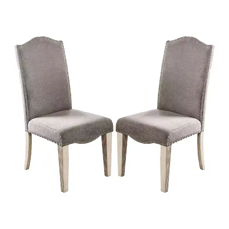 Simple Relax Set of 2 Side Chairs with Nailhead Trim Design in Gray and Antique White