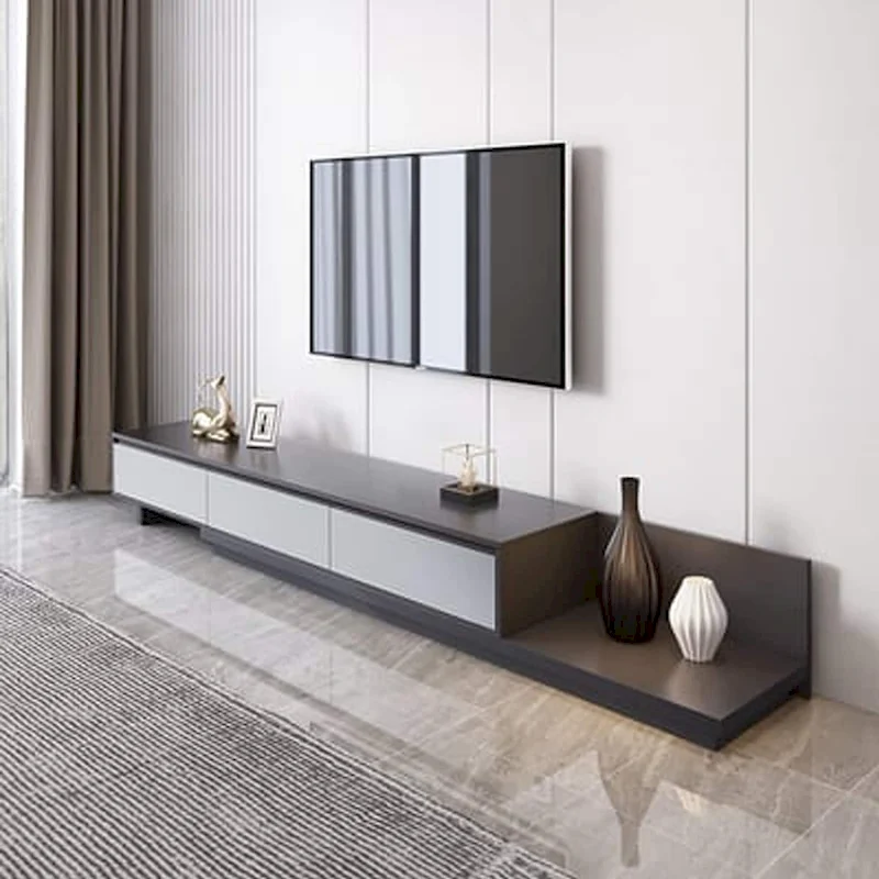 Extendable 118 Modern TV Stand with 3 Spacious Drawers, Adjustable Length Media Console for Living Room