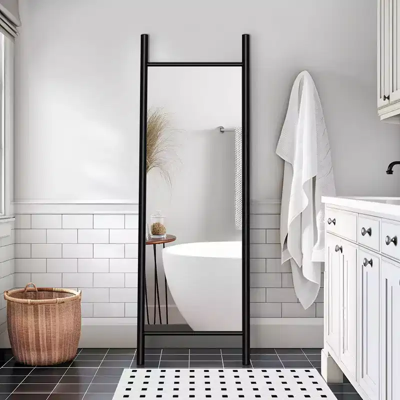 PexFix 21 in. W x 64 in. H Ladder-Style Solid Wood Framed Mirror in Black