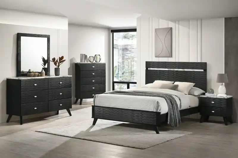 Panel Bed with Headboard & Frame, Mid-Century Modern