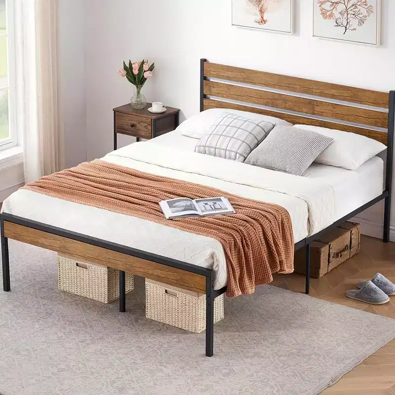 COZONY Full/Queen Bed Frame with Wooden Headboard & Footboard, Under Bed Storage Platform Bed