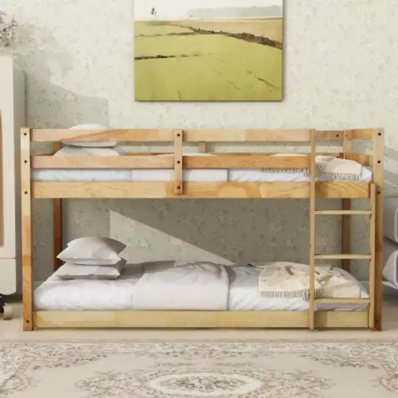 Twin-over-Twin Bunk Bed Complete with Ladder, Strengthened Slat Supports for Both Upper and Lower Beds