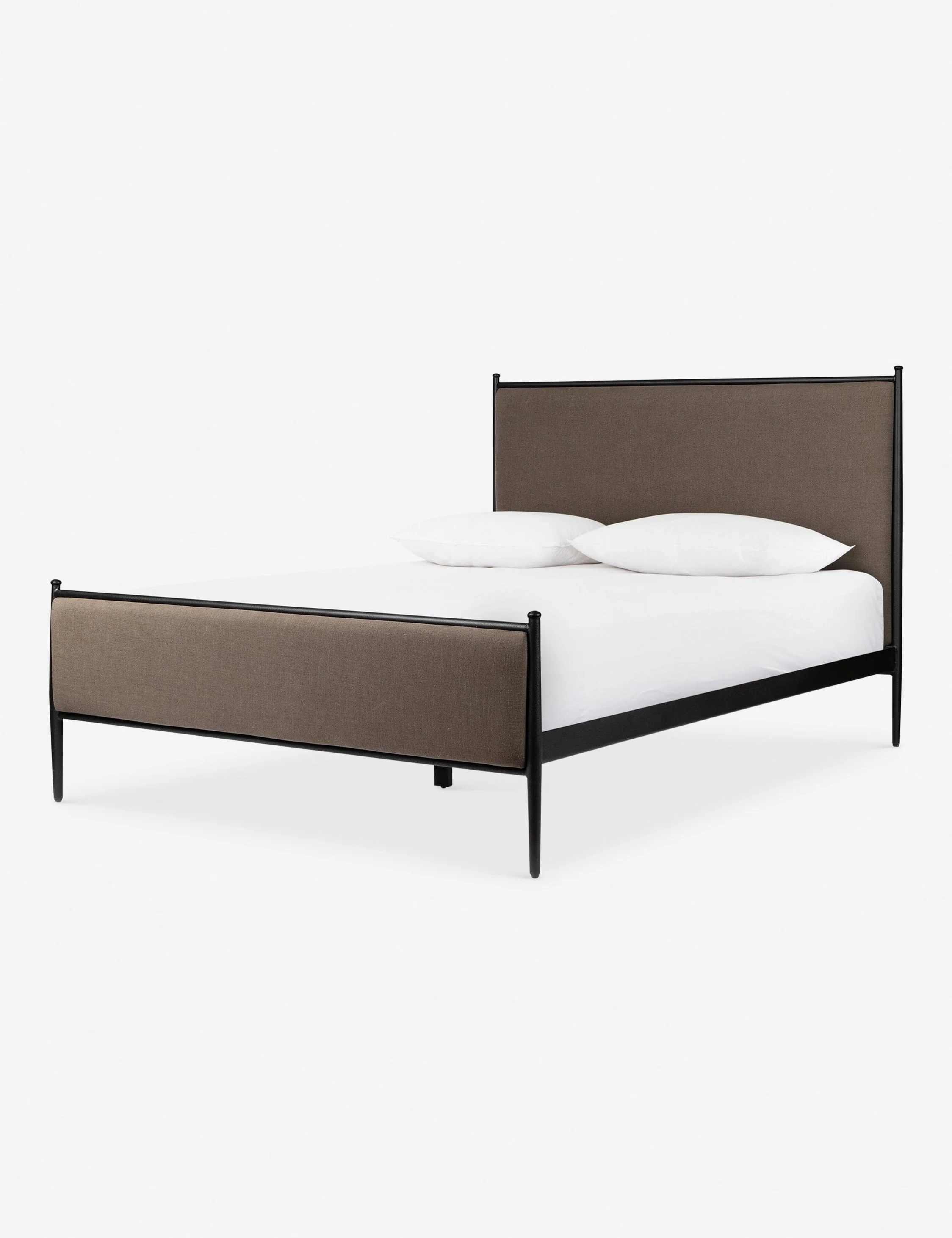 Platform Bed - The bed frames your space with fine-lined metalwork and tailored upholstery