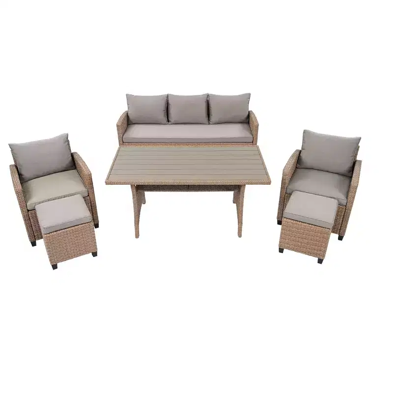 GDFStudio Gary Outdoor 6-Piece PE Rattan and Steel Upholstered Dining Sets