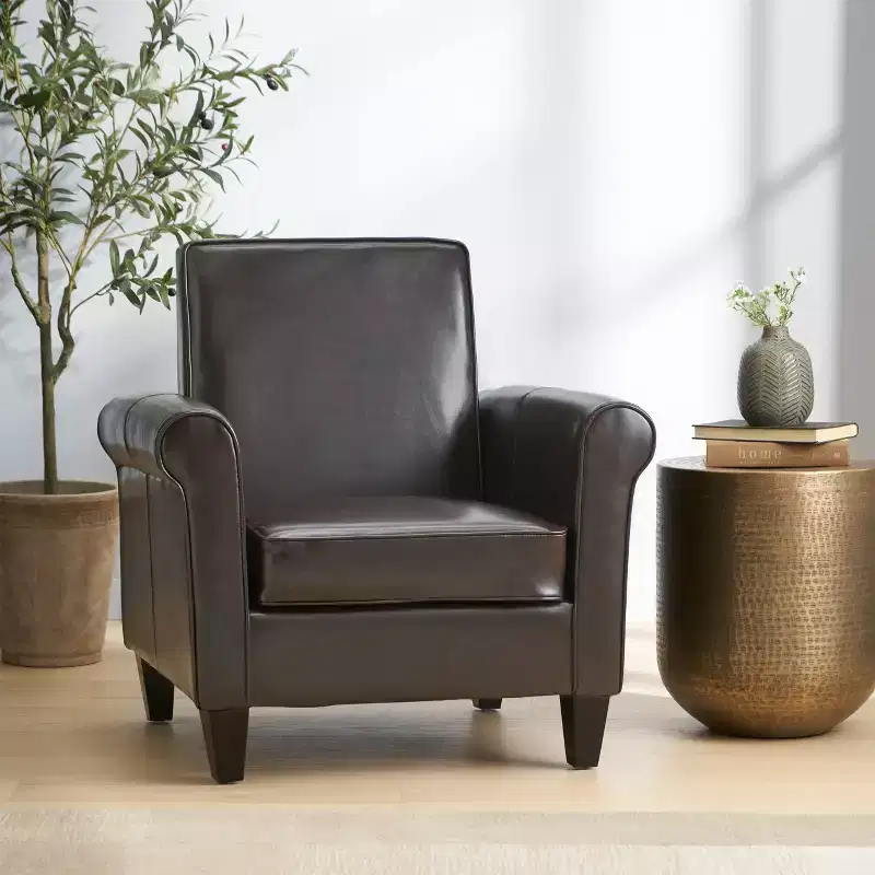 Cinnabar Contemporary Upholstered Club Chair with Rolled Arm