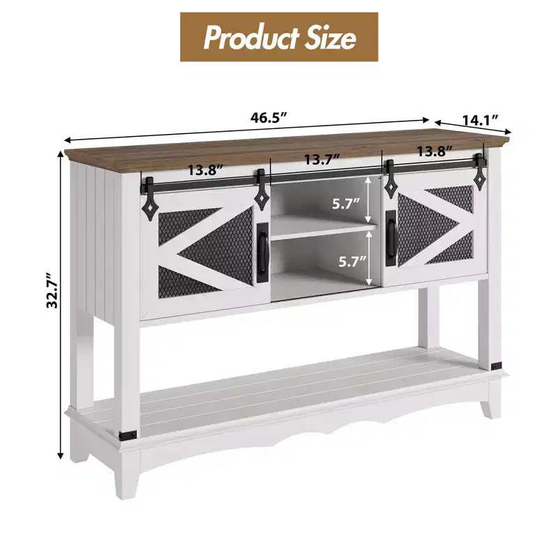 GustoWave 46.5'' Farmhouse Console Table with Sliding Barn Doors & Storage Cabinet - Entryway Table, Sofa Table for Living Room, White