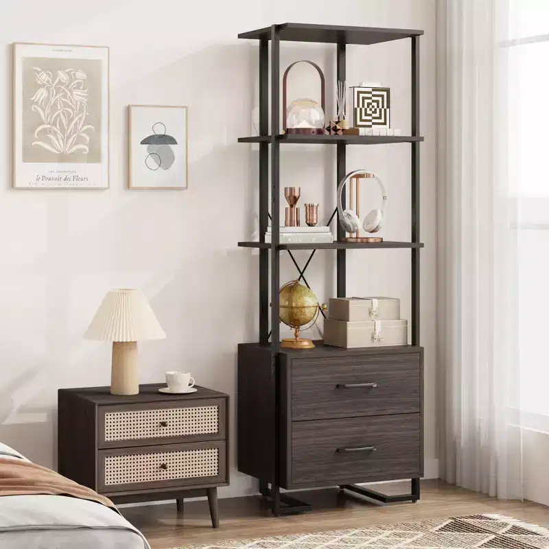 3-tier Large Capacity Modern Open Storage Rack with Metal Frame, Sturdy and Durable, Suitable for Living Room, Home Office, Bedroom