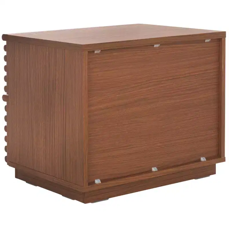 2-Drawer Nightstand with Reeded Wood Detail & Tapered Legs, Walnut Finish