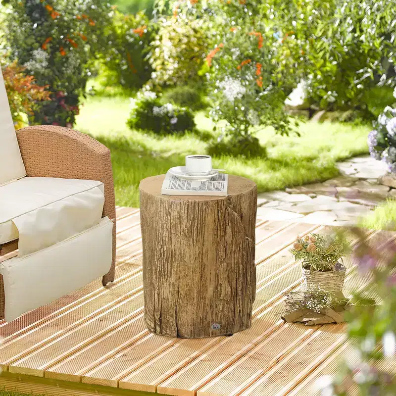 17 Tall Tree Stump End Table, Concrete Sofa Side Table for Indoor and Outdoor Use