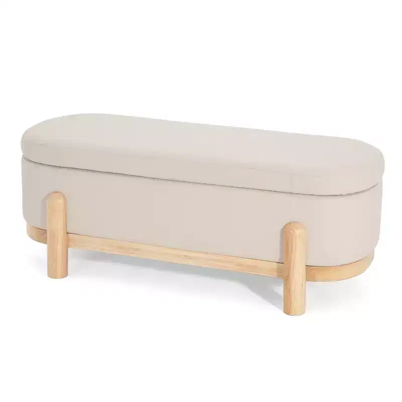 Leroy Modern Upholstered Storage Oval Ottoman with Solid Wood Legs