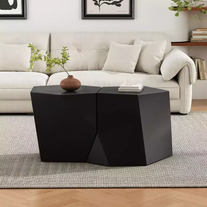 2-Piece Combination White Modern Geometric Coffee Table