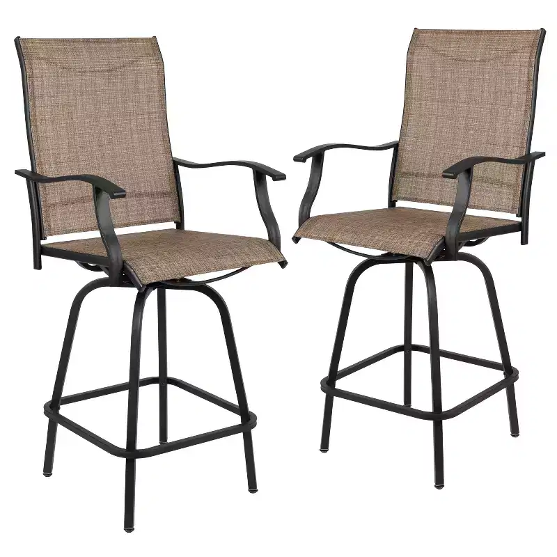 Flash Furniture Valerie Patio Bar Height Stools Set of 2, All-Weather Textilene Swivel Patio Stools and Deck Chairs with High Back & Armrests