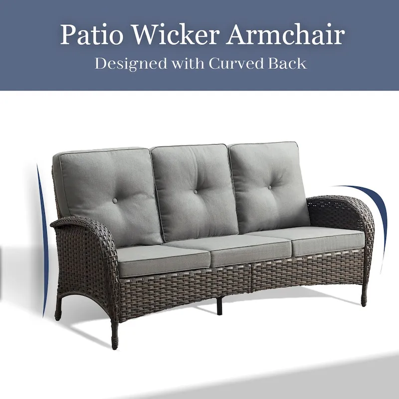 Patio 3-Seat Sofa, 2 Swivel Chairs, 2 Club Chairs, 2 Ottomans - Brown