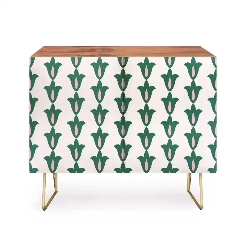 Maritza Lisa Retro Green Floral Pattern Credenza - Deny Designs