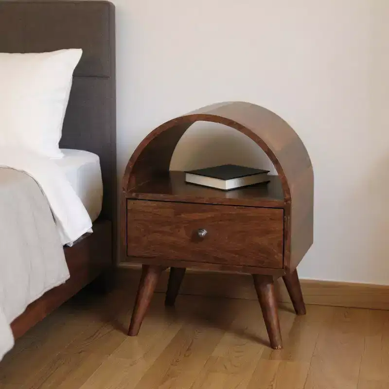 HomeRoots 24 Chestnut Solid Wood Oval Top One Drawer Nightstand