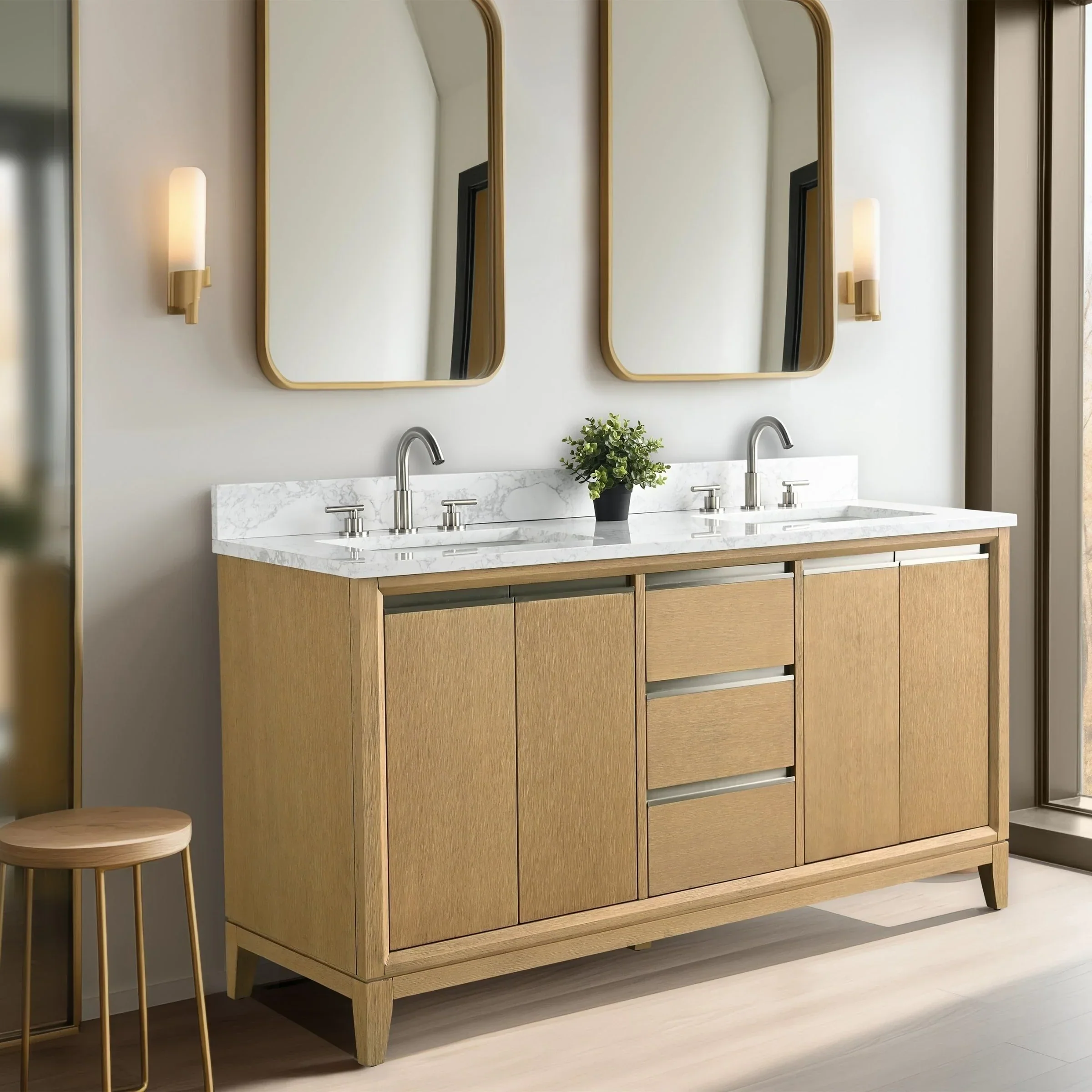 Vanity Art Bathroom Vanity with Ceramic Sink and Engineered Marble Top