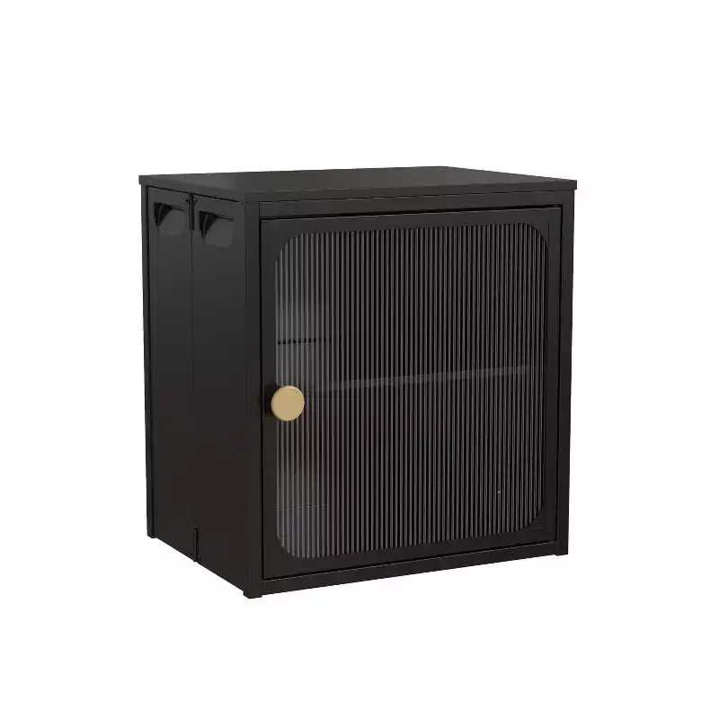 Foldable Storage Cabinet with Door  Sturdy Steel-Wood Construction, Quick Setup & Anti-Slip Design, Versatile DIY Organizer in Black