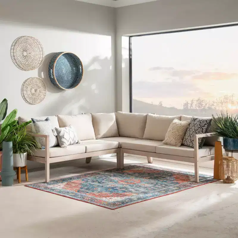 Linon 4pc Melita Acacia Sectional & Coffee Table Beige