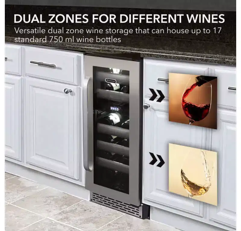 Whynter BWR-171DS Elite 17 Bottle Seamless Stainless Steel Door Dual Zone Built-in Wine Refrigerator