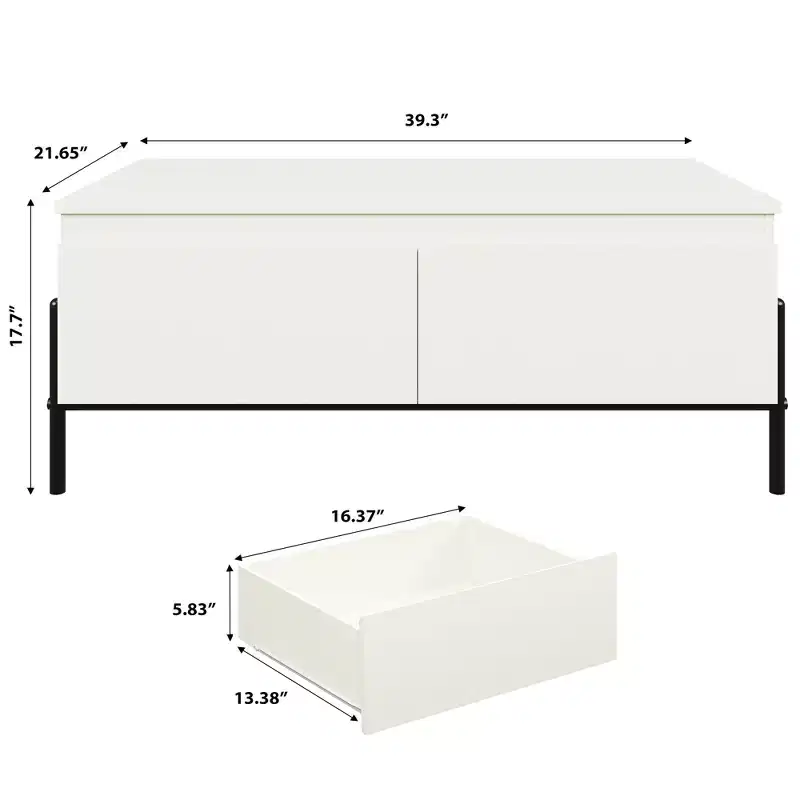 Garvee Coffee Table with 2 Handle-free Drawers White Center Table with Open Storage Shelf