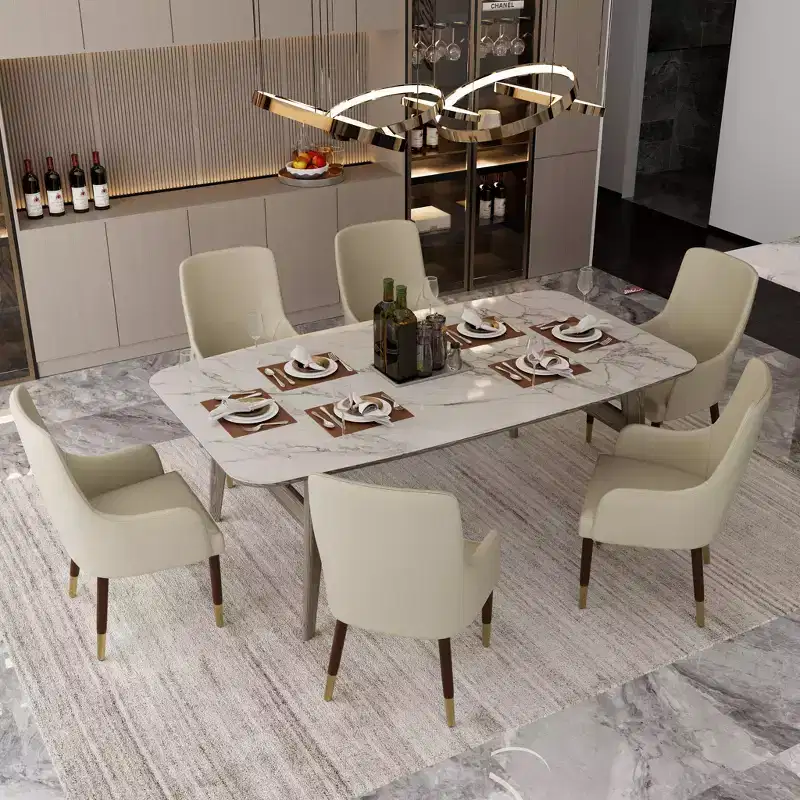 Dining Armchair in Leather Upholstery with Gold Accent Wood Legs for Modern Kitchen and Home