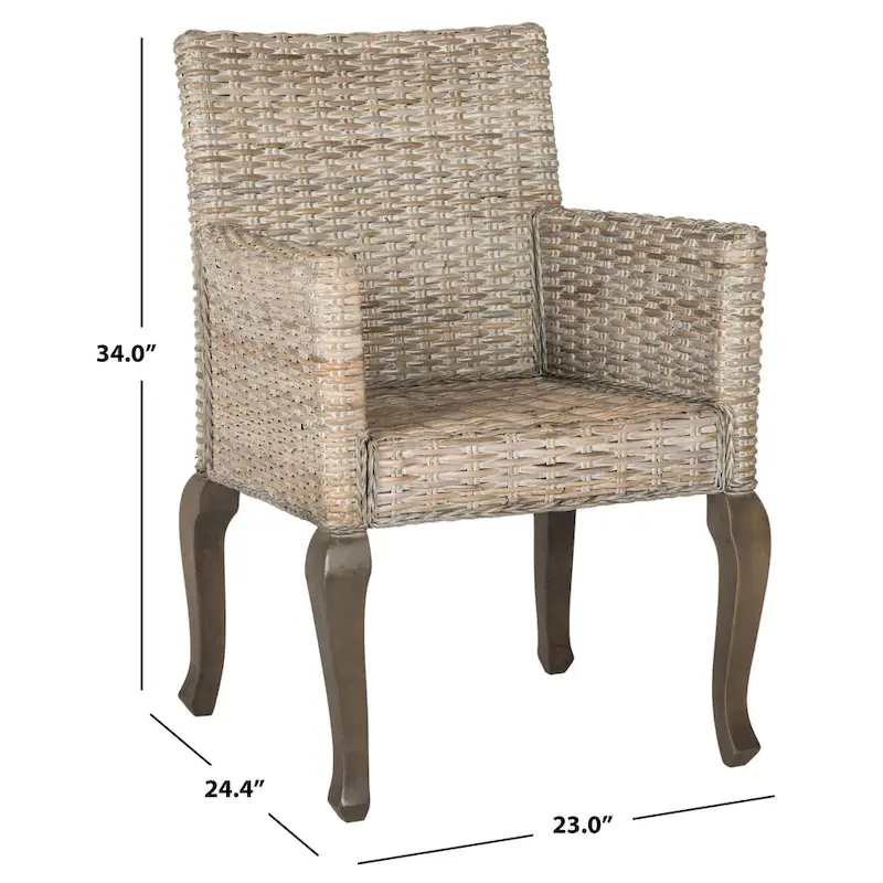 Rattan Woven Dining Chair with Arms, Set of 2