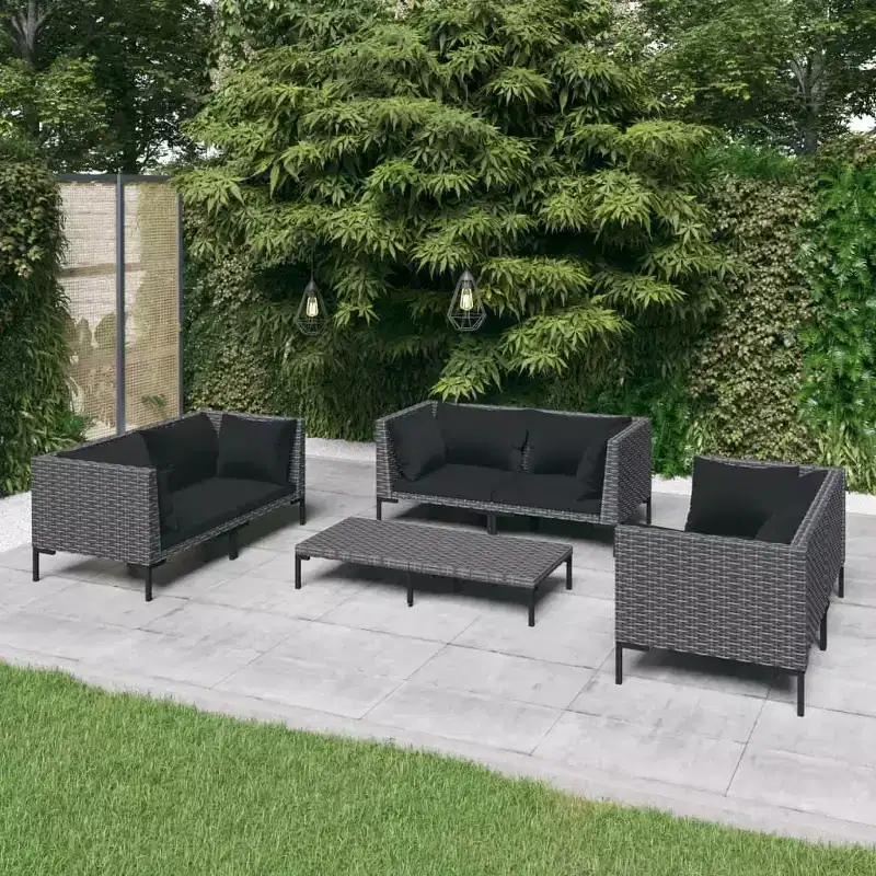 vidaXL Patio Lounge Set Outdoor Sectional Sofa Set Table Poly Rattan Dark Grey