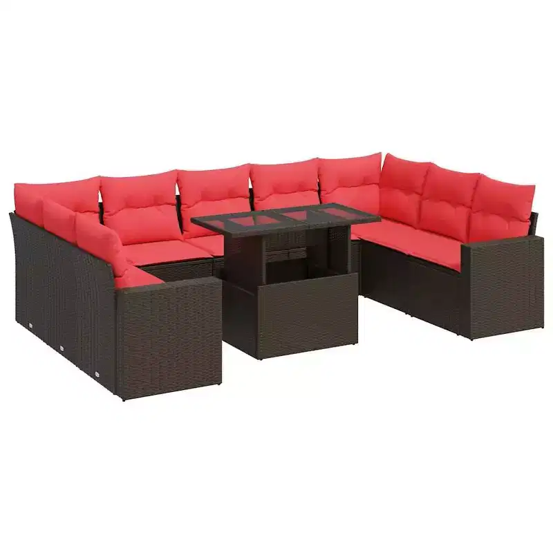 vidaXL Garden Sofa Set with Cushions Poly Rattan Acacia