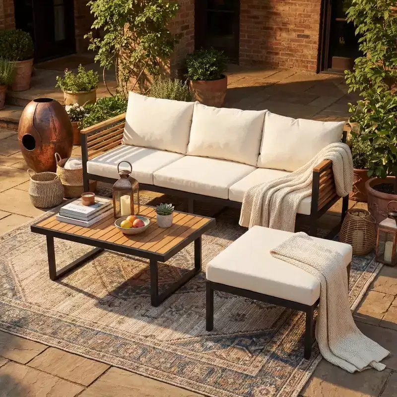 ModernLuxe 3/4/5-Piece Outdoor Patio Sofa Set, Patio Conversation Set with Coffee Table & Waterproof Cushions for Garden/Patio/Backyard, Beige