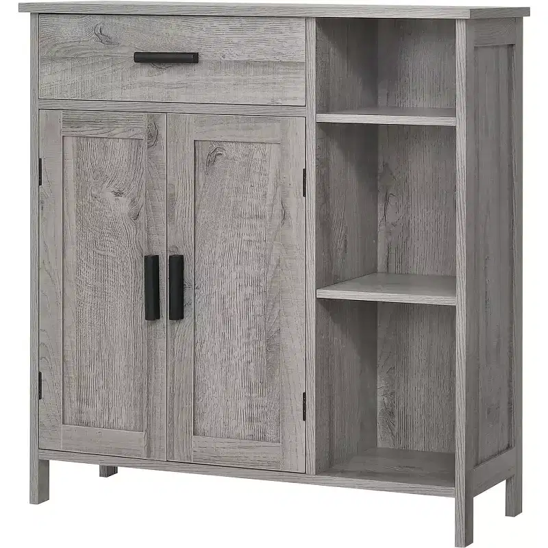 Floor Storage Cabinet with Doors, Shelves & Drawer, Bathroom & Coffee Bar