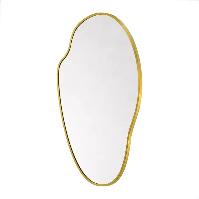 Brushed Gold Asymmetrical Irregular Wall Mirror,22''x 34'' Unique Brass Frame Wall Mounted Mirror for Bathroom,Entryway,Nursery