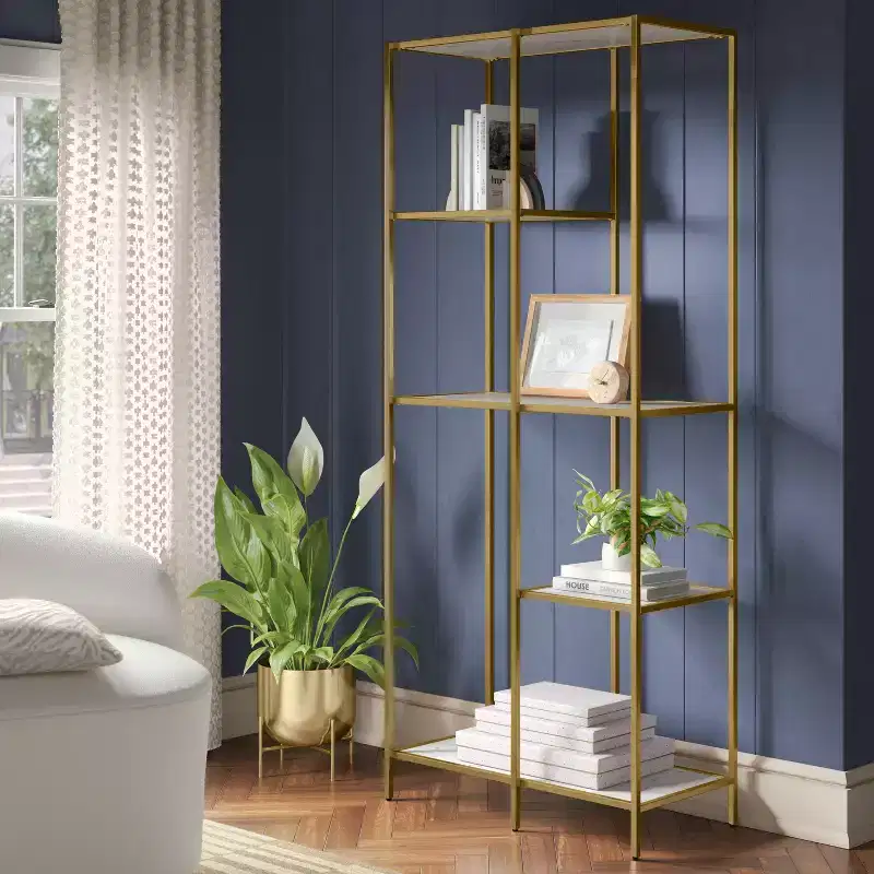 72 3 Shelves Faux Marble and Metal Book Rack Gold - Threshold™: Contemporary Display Storage