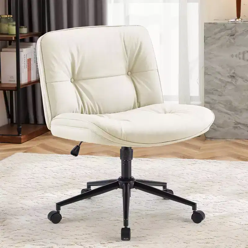Armless Office Chair, Wide Seat Swivel Chair with Criss Cross Legged, Height Adjustment, Modern PU Leather Accent Chair for Home Office