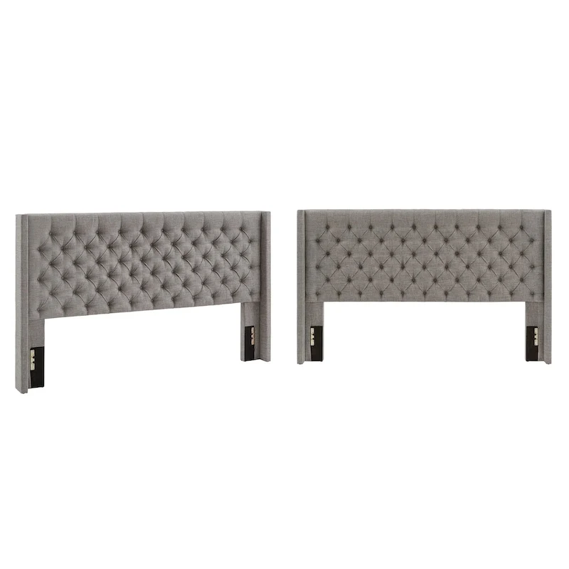 King Wingback Button Tufted Linen Fabric Headboard