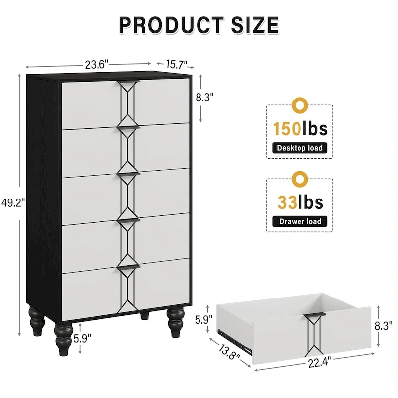 5 Drawer Dresser, Modern Wooden