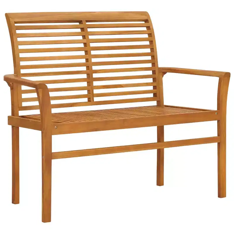 Patio Bench Natural wood, bright green cushion Smooth teak hardwood