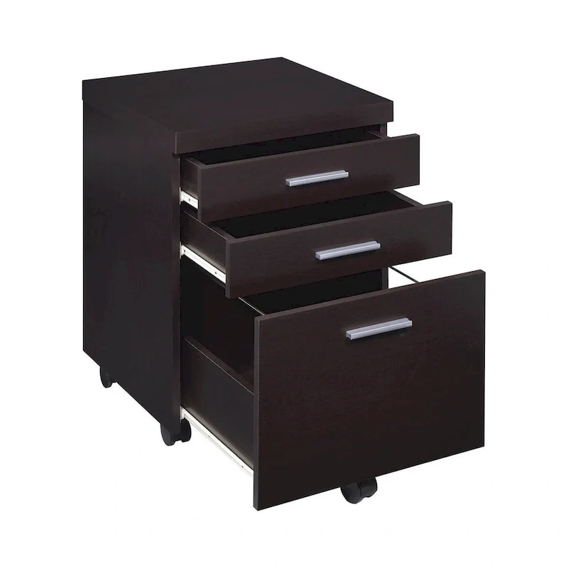 3-Drawer Mobile File Cabinet with Caster Wheels – 26 Inch, Cappuccino Finish
