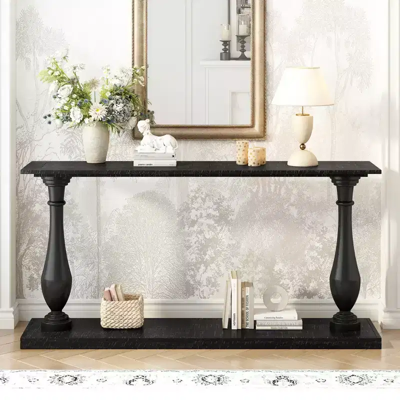 Vintage Console Table, Pine Veneer Entryway Sofa Table with Elegant Vase-Leg Design - ModernLuxe