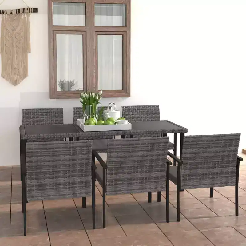 vidaXL Dining Set Poly rattan, powder-coated steel, glass