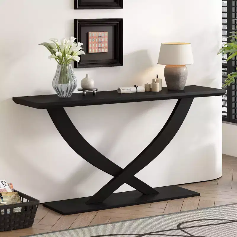 57IN Modern Console Table with Cross-Leg Design, Minimalism Entryway Table with Heavy Tabletop, Accent Table for Living Room, Hallway