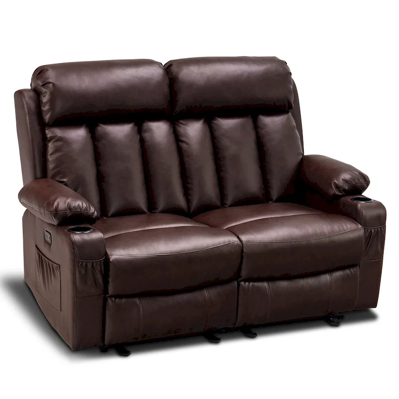 Electric Power Reclining Sofa with Heat & Massage, Faux Leather