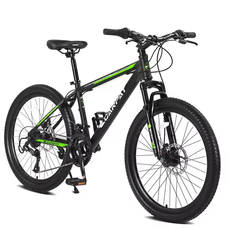 NAYSAYE 26 Inch Mountain Bike 21 Speed Disc Brakes High Carbon Steel Frame Bikes for Adults for Trail Riding, Black and Green, 71*25*39.3