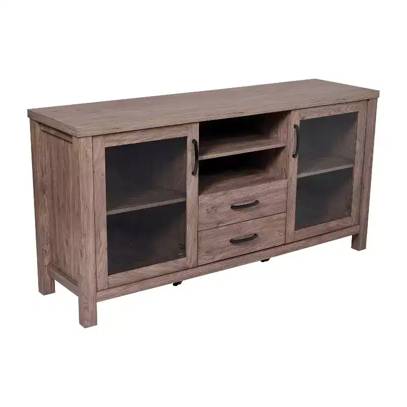 Buffet Sideboard Cabinet, 2 Tempered Glass Doors, 2 Drawers, 3 Shelves, Engineered Wood, Water-Repellent, 200 lb Capacity