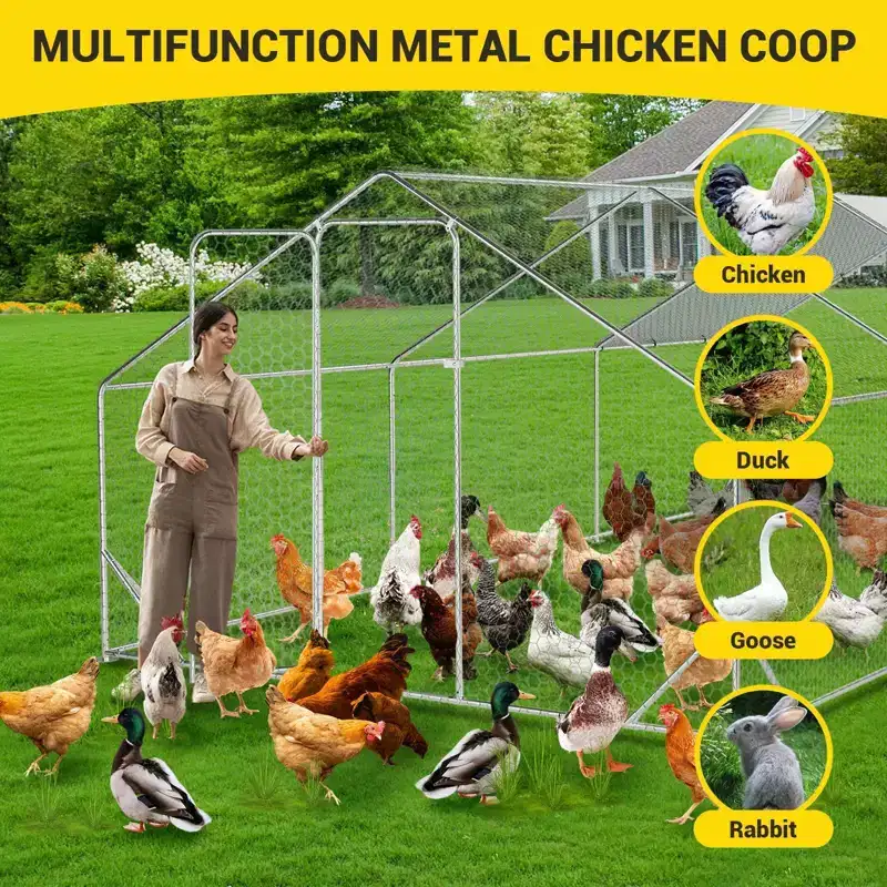 Large Metal Chicken Coop & Run with Waterproof Anti-UV Cover & Spire Roof