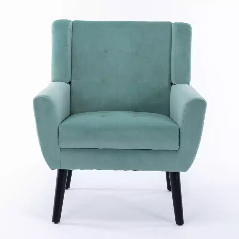 Etokfoks Velvet Upholstered Accent Chair 29.5in W x 29.5in D x 34.6in H Curved Back Black Wood Legs Modern Living Room Bedroom